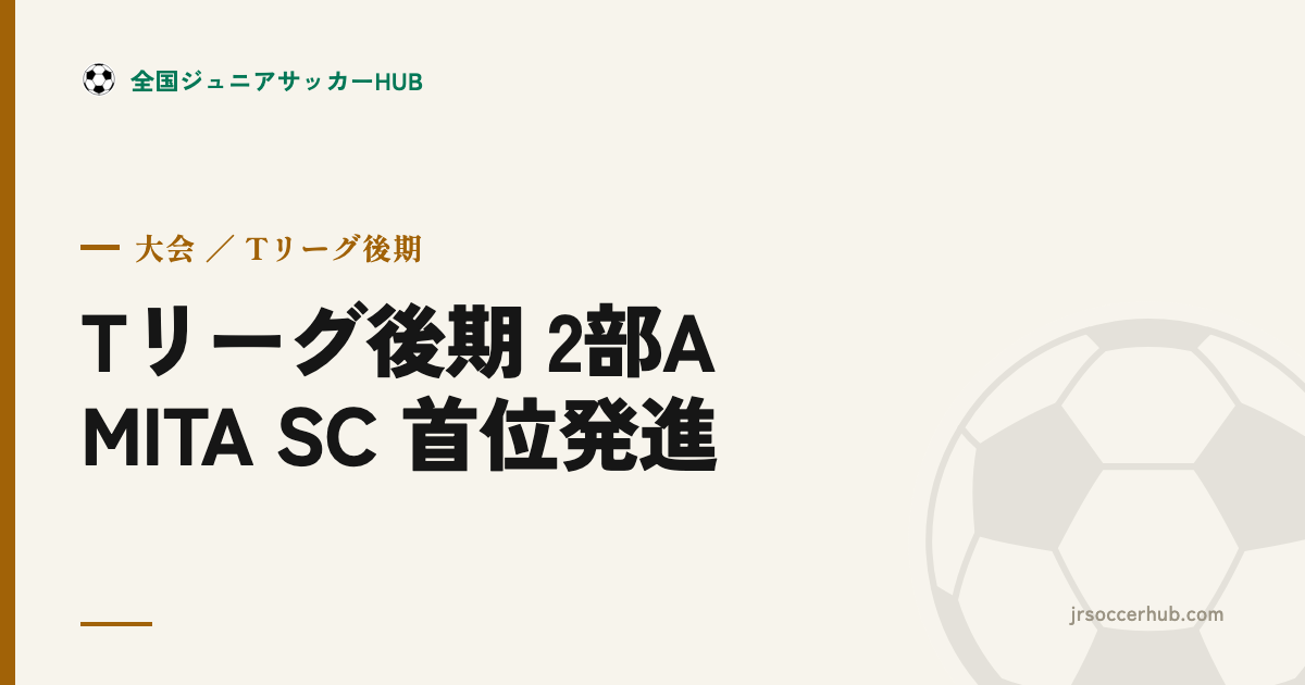 Tリーグ後期 2部A｜MITA SCが開幕3連勝で首位発進【2026 東京都U-12】